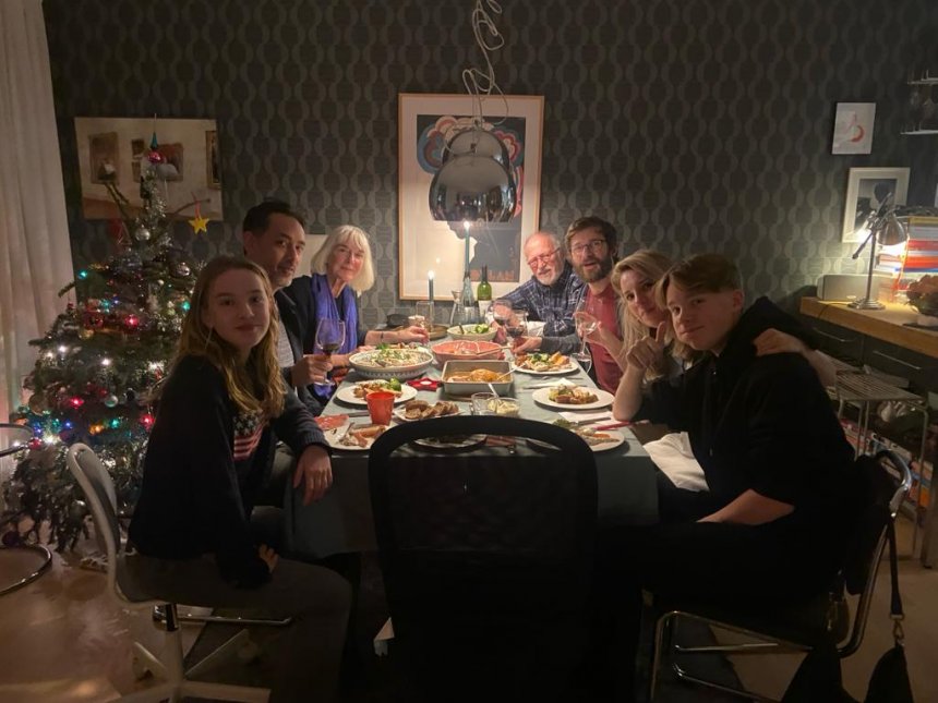 Kerstdiner bij Floor. Vlnr Lisa, Jason, Anna, ik, Rommert, Floor en Thijs.