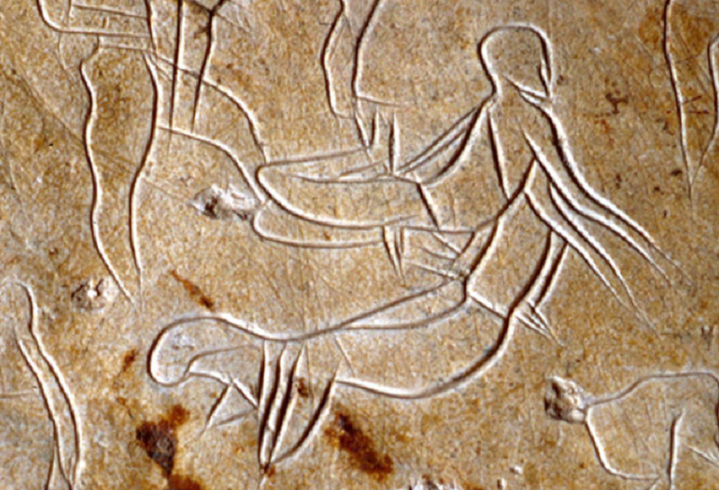 Zelfverwurging in de oudheid. tekening in de Addaura grot bij Palermo (