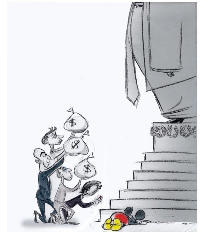 De cartoon van Ann Telnaes, die van Jeff Bezos niet in The Washington Post mocht staan.