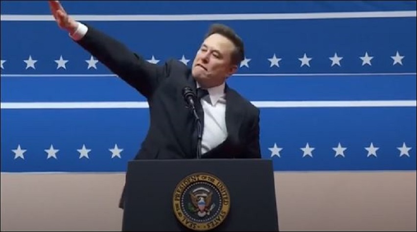 Elon Musk bracht gisteren in de Capital Onde Arena de Hitlergroet uit.