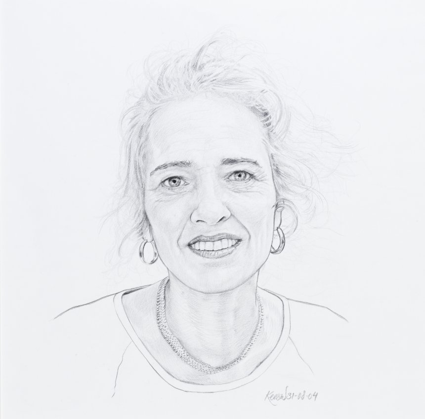 Portret van Esther Jansma uit 2004, door de Utrechtse tekenaar Kees Wennekendonk (het Utrechts Archief)