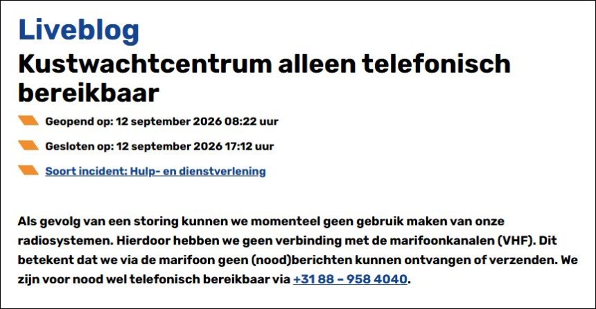 Bericht op de website van de kustwacht.